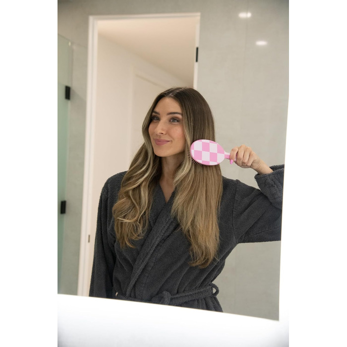 FRAMAR Щітка для волосся без заплутування - для довгого волосся, для жінок, для мокрого волосся, розпушувач, для кучерявого волосся, антизаплутування, рожева в клітинку