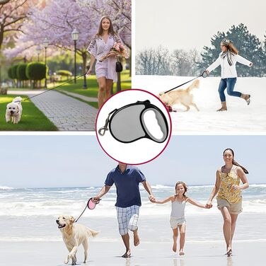 Висувна поводок для собак, 5 м, міцний, 360° без перекручування, автоматичний замок, з неслизькою ергономічною ручкою та кликером для дресирування, для собак маленьких/середніх порід (покращений, сірий)
