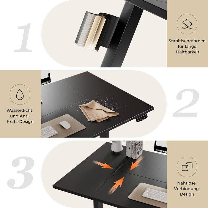 Регульований за висотою стіл Agilestic: електричний, з пам'яттю, ергономічний, 120x80 см, білий/чорний