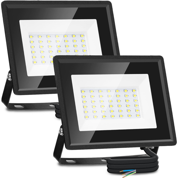 Aigostar LED Flood Light Outdoor Indoor 100W 8700LM Cool White 6500K LED Spotlight Projector IP65 Waterproof LED Outdoor Floodlight for Bright Garden Garage Sports Field Yard (30W, 2 pcs)