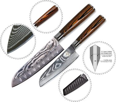 Набір ножів кухонних Wolfblood Santoku Дамаск (30 см та 24 см) - 67 шарів, сталь 62 HRC, дерев'яна ручка, подарункова коробка