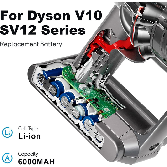 Замінний акумулятор 6000mAh для пилососів Dyson V10 (SV12, Animal, Absolute, Motörhead, Fluffy, Total Clean)