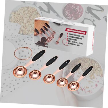 Cieeo 3-Piece Measuring Spoon Set in Rose Gold - Kitchen Helper Set, Kitchen Utensil Set, Baking Accessories Set, Wooden Spoon Set, Measuring Cup, Cocktail Spoon, Kitchen Accessories, Stainless Steel, Rose Gold