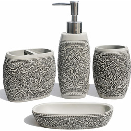 Набір аксесуарів для ванної кімнати LUANT, 4 шт: органайзер насадок, стакан, тримач для зубних щіток, мильниця та дозатор мила, сірий