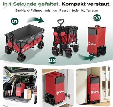 Універсальний візок Sekey XXL Plus 200L/200кг: Складаний, гальмівний, позашляховий, червоно-сірий, колеса 10 см