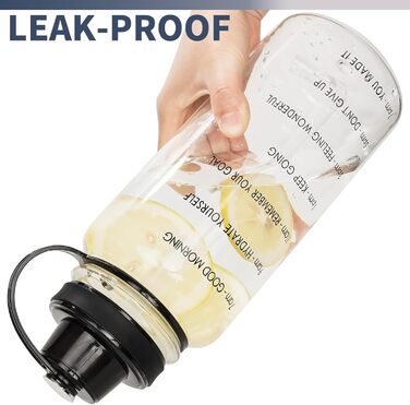 2 Liter Glass Water Bottle with Straw and Time Marker, Motivational Water Bottle with Neoprene Sleeve, Large 2L Glass Bottle for Fitness, Home, and Office, Leak-Proof, BPA-Free