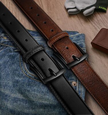 Чоловічі шкіряні ремені BULLIANT (2 шт.): 7 отворів, ширина 35 мм, регульована довжина 110 см, чорний/темно-коричневий