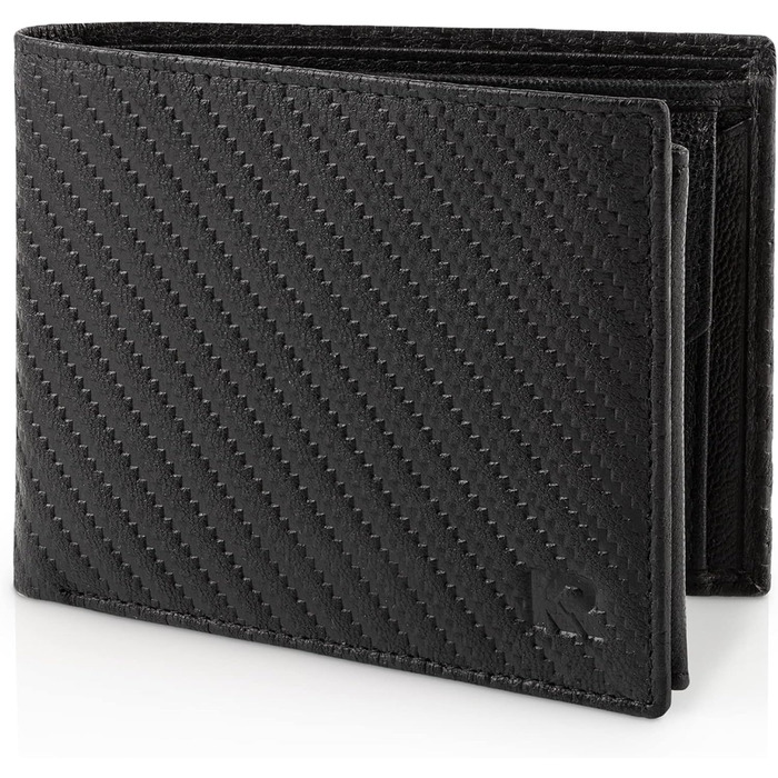 KRONIFY Leather Wallet for Men - Real Leather Wallet for Men - RFID Protection - Crossbody Style - Men's Wallet with Coin Pocket - 13 Card Slots - Wallet for Men - Elegant Box - Carbon