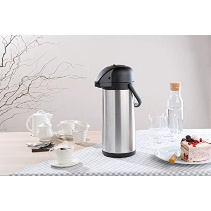 Rosenstein & Söhne Vacuum Pump Carafe: Double-walled vacuum-insulated carafe with pump system, stainless steel, 3 liters (Pump Carafe 3 liters, Coffee Dispenser 3, Insulated Mug)