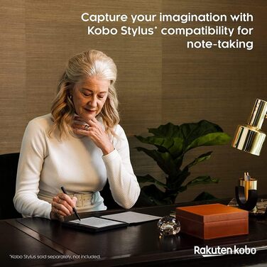 Kobo Sage: Електронна книга з 8-дюймовим HD-екраном Carta E Ink, водонепроникність, Bluetooth, Wi-Fi, 32GB, регулювання яскравості та колірної температури, фільтр блакитного світла