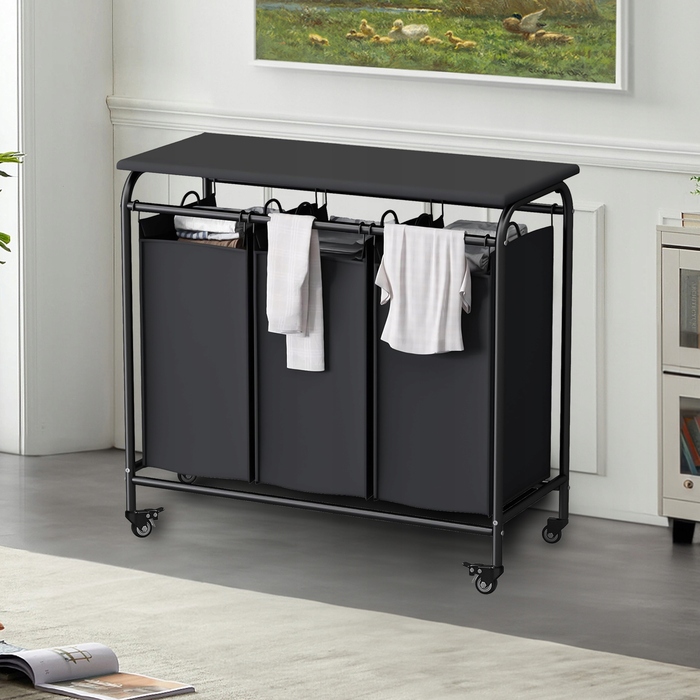 Великий кошик для прання на 3 секції з колесами, 135 л