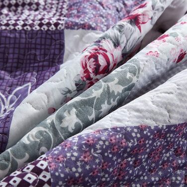 Qucover Комплект ковдри та покривала на двоспальне ліжко 220x240 см/230x250 см, стеганий, квітковий принт, фіолетовий