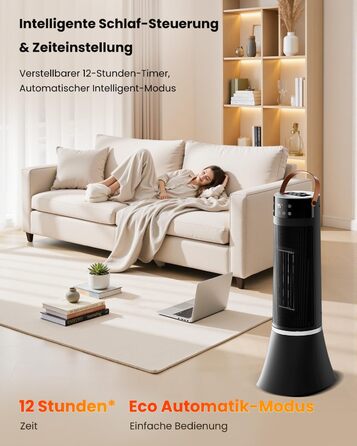 Електричний обігрівач 2000W з керамічним PTC нагрівачем, 75° обертання, термостат, тиха електропіч, 3 режими, таймер 24 години, захист від перегріву та перекидання