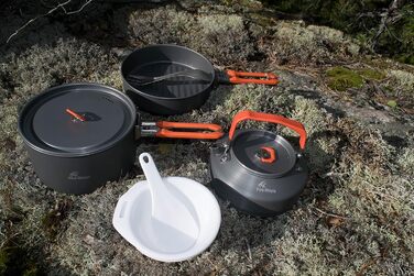Набір кухонного посуду для кемпінгу Fire-Maple Feast 2: каструля, чайник, сковорода, миски та лопатка для 1-3 осіб (Помаранчевий)