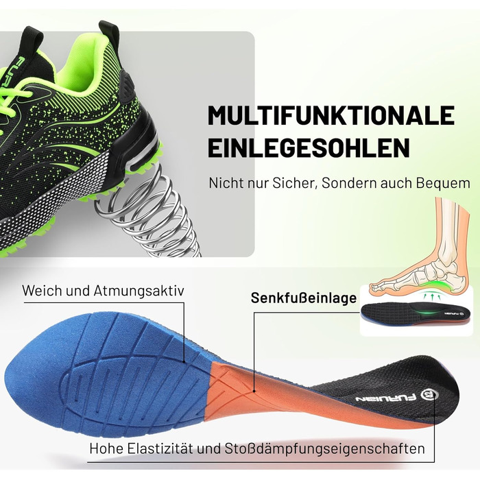 Черевики робочі чоловічі Furuian, спортивні, дихаючі, з металевим підноском (43 EU, зелені)