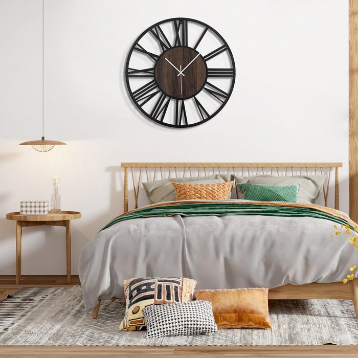 Large Wall Clock, Ticking Sounds, 34CM/14 inch Silent, No Noise, Battery Operated, Modern, Oversized, Retro Vintage Oversized Wall Clock for Living Room, Bedroom and Kitchen (16 inch, Dark Brown - Roman Numbers)