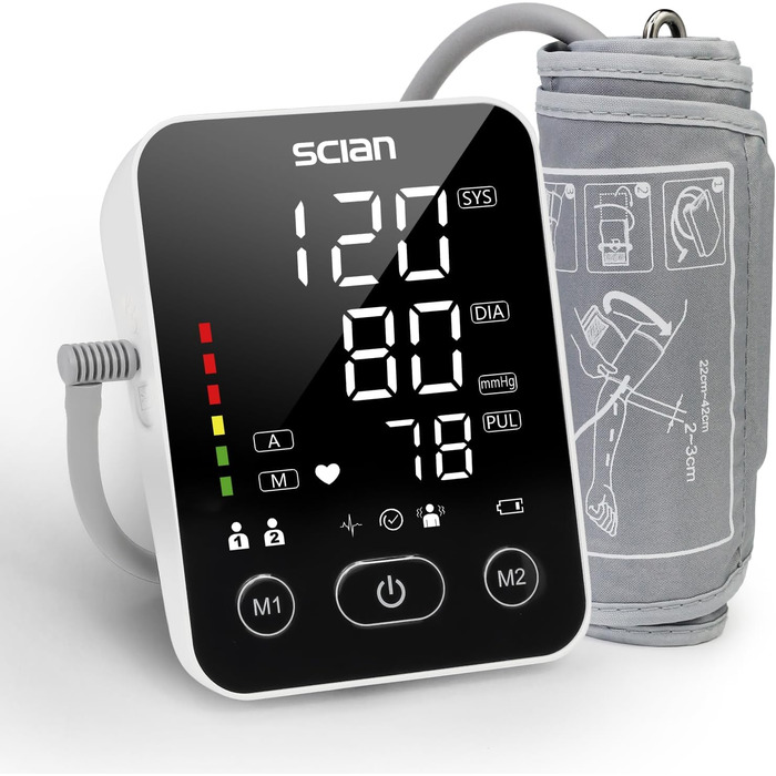 Тонометр на плече Scian для дому, автоматичний, велика манжета 22-42 см, пам'ять 2x100