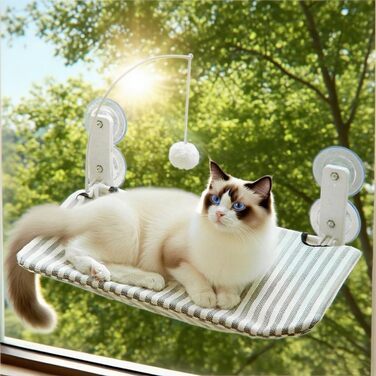Кігтеточка-ліжко для котів на вікно, гамак з міцними присосками до 18 кг, знімний та перевертаний чохол, складана та стабільна (смужки, L)
