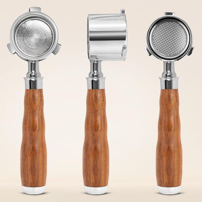Портфільтр з 3 вушками для кавомашини De'Longhi La Specialista, 51 мм, моделі EC9335, 9155, 9355, 9665, нержавіюча сталь, дерев'яна ручка з горіха