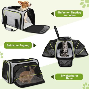 Транспортна сумка для котів та маленьких собак ALLSOPETS, розширювана, з підкладкою з флісу та кишенями (сірий & зелений)
