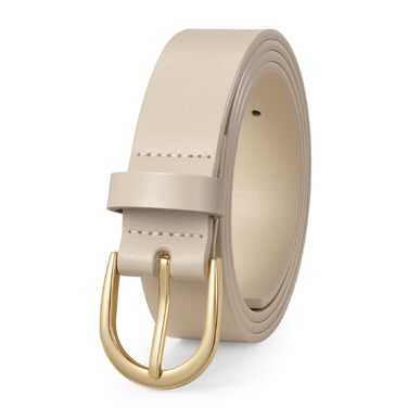 Жіночий шкіряний ремінь WERFORU для джинсів, спідниць та суконь з золотою пряжкою (бежевий, довжина 120 см, під талію 95-107 см)