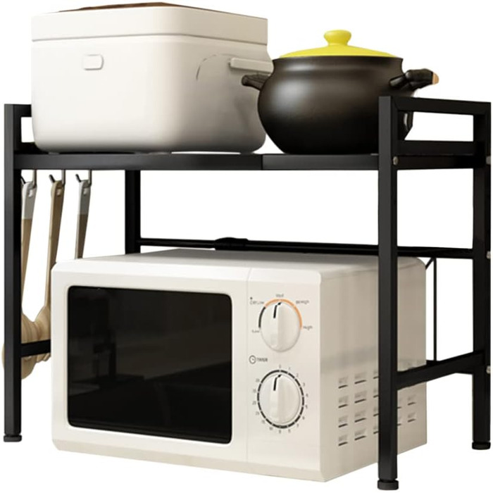 Adjustable Microwave Rice Cooker Stand Holder Kitchen Countertop Storage Organizer Shelf Freestanding Expandable Spice Rack (1 Tier, Black)