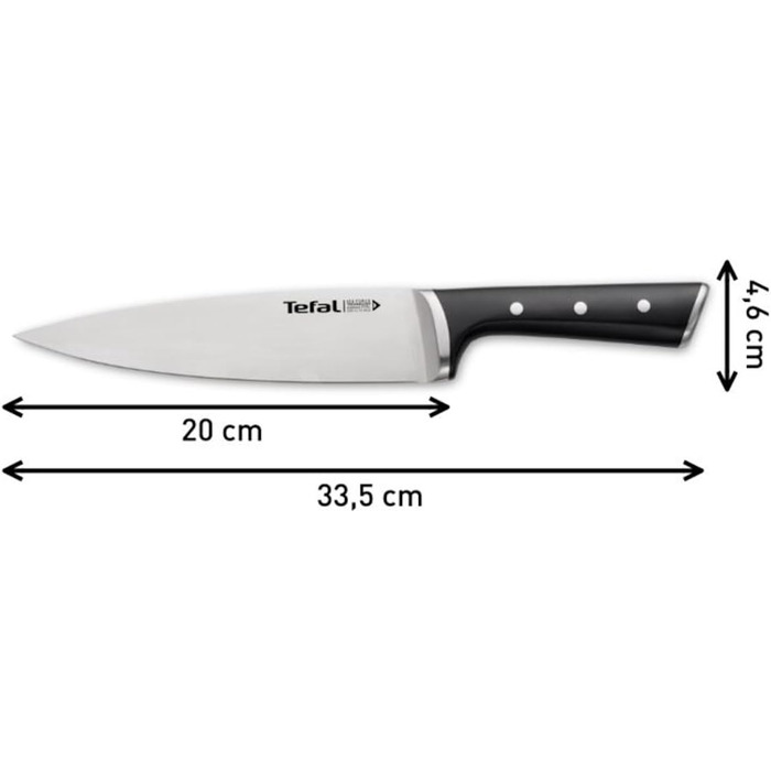 Ніж кухарський Tefal Ice Force 20 см, нержавіюча сталь, захист від корозії, вироблено в Німеччині, чорний K23202