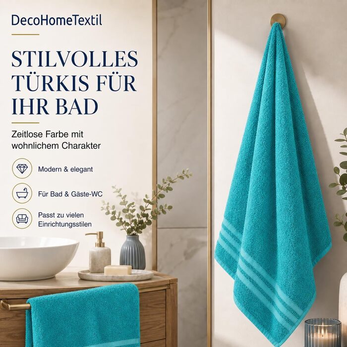 Набір рушників для рук DecoHomeTextil Eco (6 шт), 50x100 см, бірюзовий — екологічний махровий сет, м'який та гігроскопічний