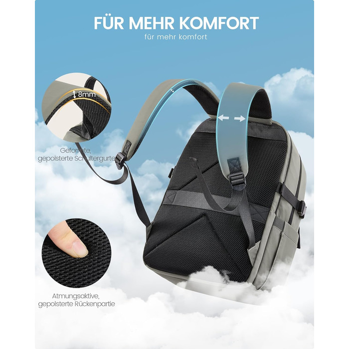 Рюкзак LOVEVOOK для ноутбука 15.6 дюймів (17.3 дюймів), водонепроникний, для жінок та чоловіків, на кожен день, для роботи, навчання, подорожей (сірий, зелений)