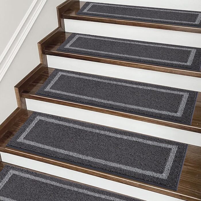 Килимок на сходи COSY HOMEER, 70x22 см, 15 шт., самоклеючий, антиковзкий, машинного прання, 100% поліестер, TPE-підкладка, чорний