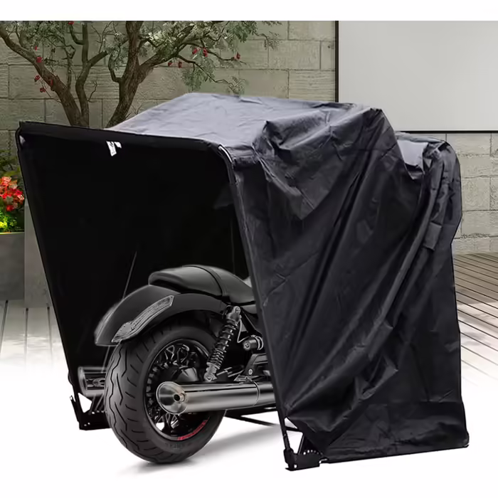 HOARLICN Waterproof Motorcycle Tent Garage, Black Folding Garage Motorcycle Shelter Universal Folding Garage Motorcycle Shelter Cover 270 cm x 105 cm x 155 cm For a 103-inch Motorcycle