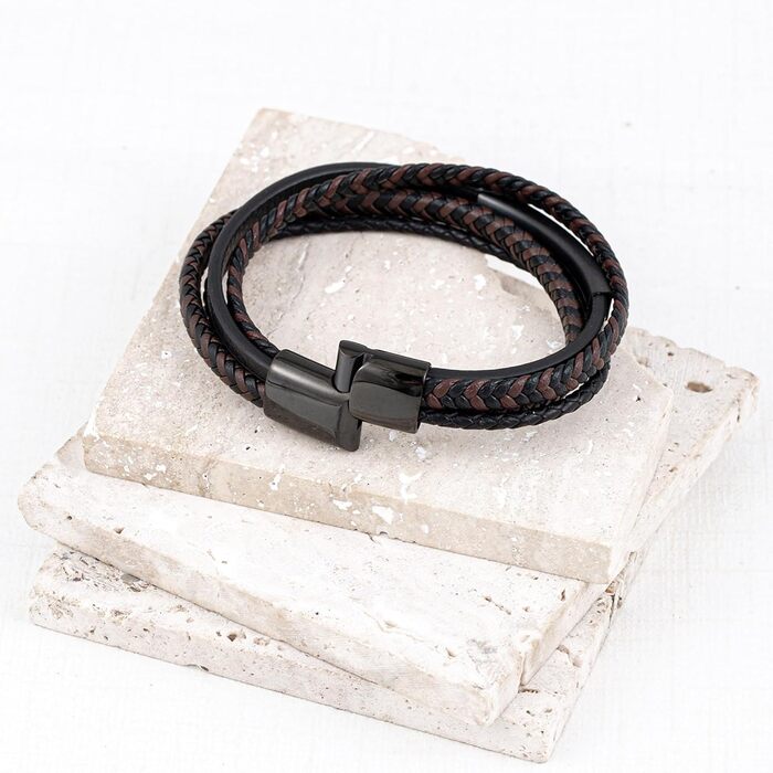 Чоловічий браслет з шкіри, плетіння, коричнево-блакитний, 21 см, ідеальний подарунок на День батька, чоловічий аксесуар