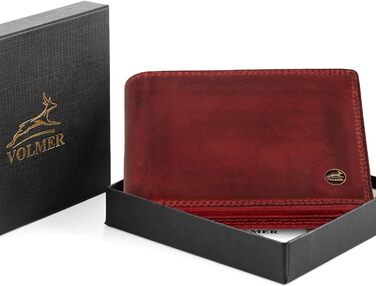 Чоловічий шкіряний гаманець Volmer з RFID-захистом, місткий (9+4 картки), Бордовий