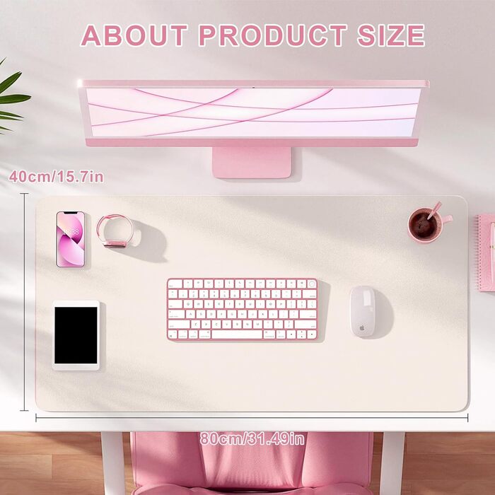 Підкладка для столу Zanfqvo 80x40 см - XXL килимок для миші з PU-шкіри, вологостійкий та неслизький, багатофункціональний, для офісу/дому/ноутбука (Бежевий)