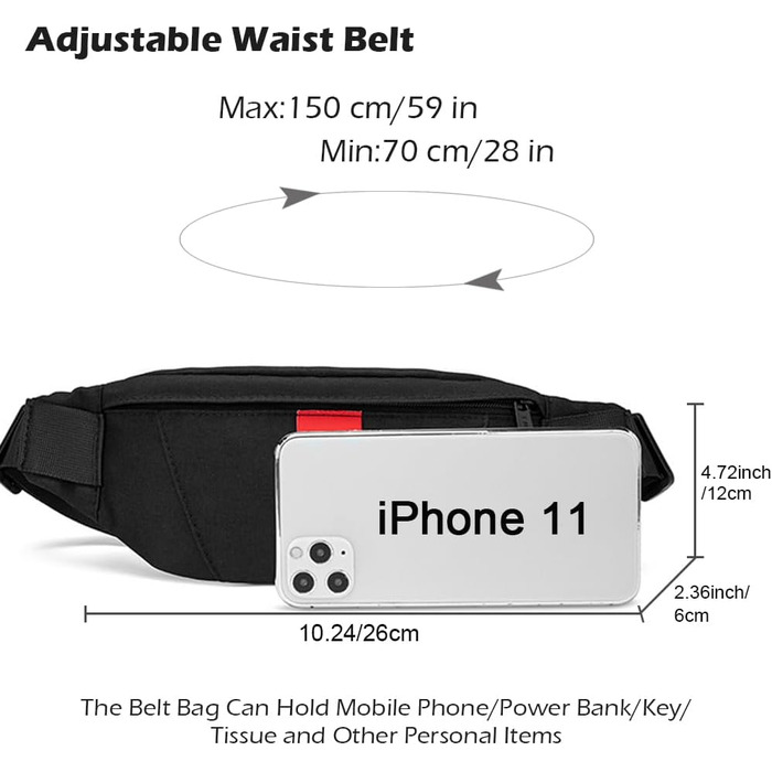 Чоловіча та жіноча поясна сумка-рюкзак, водонепроникна, для спорту, подорожей та активного відпочинку (чорна)