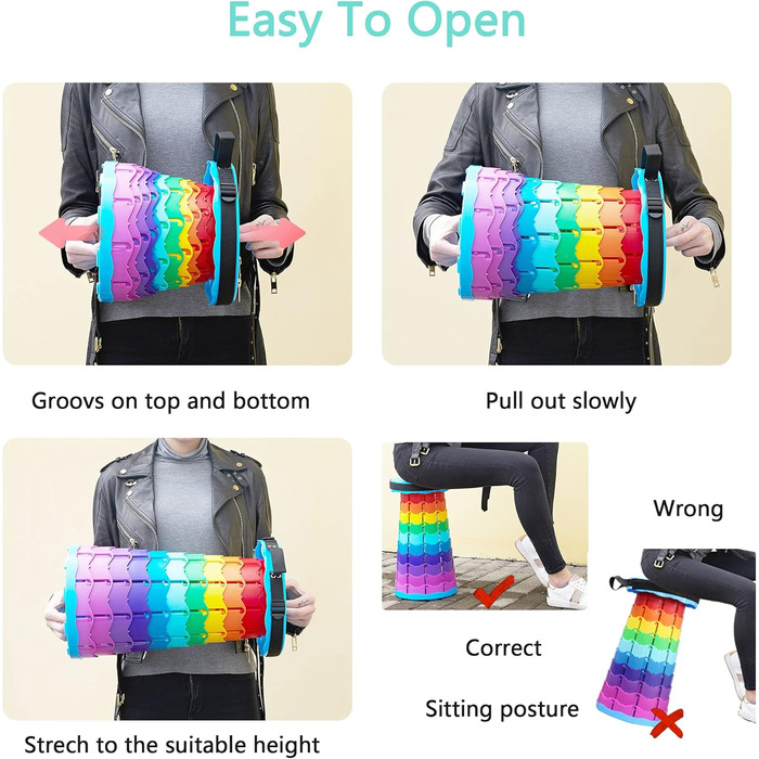 Складаний туристичний стільчик-табурет, 440lbs, з сумкою, для кемпінгу, риболовлі, подорожей, барбекю (Райдужний)