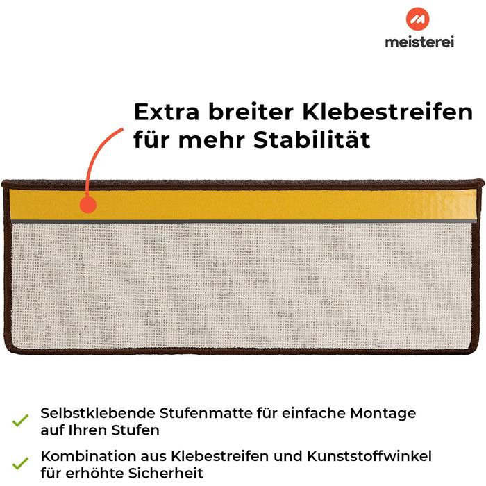 Сходинкові килимки Casa Pura London, 15 шт., 11 кольорів, антиковзаючі, міцна фіксація, кутова рейка, темно-коричневий