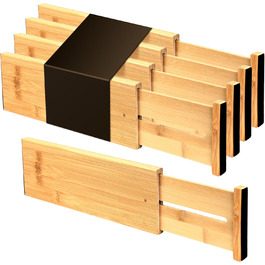 Utoplike Bamboo Adjustable Drawer Divider (4-pack), Large Drawer Organizers with Spring-Loaded for Clothing, Cutlery, Utensils in Kitchen, Bathroom, Bedroom, Baby Drawer, (Natural Color, Small (10H cm))