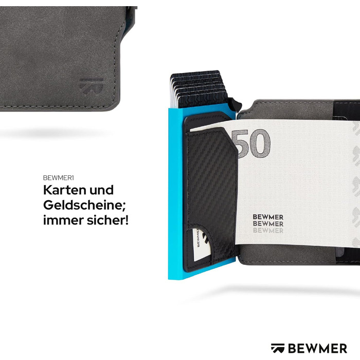 BEWMER Елегантне шкіряне картхолдер/портмоне преміум-класу | RFID-захист | Для жінок та чоловіків (Темно-синій)