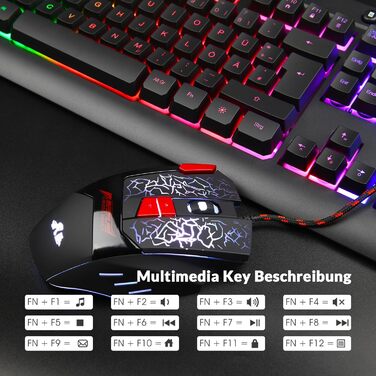 Геймінговий комплект клавіатури та миші Rii RK900: ергономічний дизайн, QWERTZ-клавіатура, сумісність з PC, Laptop, Xbox, PS4, PS5