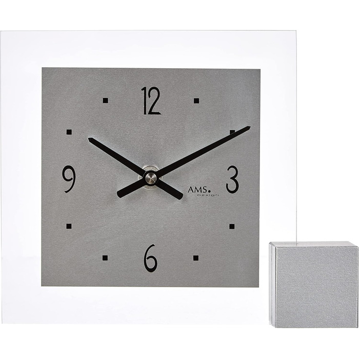 AMS Quartz Table Clock, Silver, 19 x 16 x 4 cm
