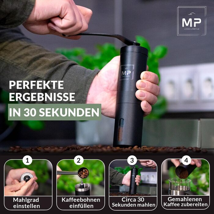 Manual Coffee Grinder with Conical Burr I Adjustable Grind Size - Stainless Steel Coffee Grinder with Brush I High-Quality Hand Coffee Grinder - Hand Coffee Grinder