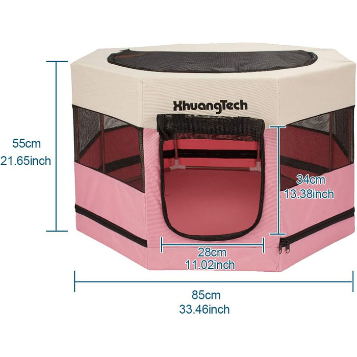 Клітка-загон для собак, котів, кроликів та морських свинок XhuangTech, рожева, з м'якого матеріалу, складана, 87.6 x 87.6 x 54.9 см