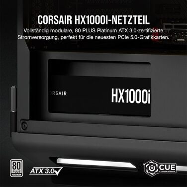 Блок живлення Corsair HX1000i 1000W ATX 3.1 PCIe 5.1, 80 Plus Platinum, повністю модульний, низький рівень шуму, iCUE, чорний