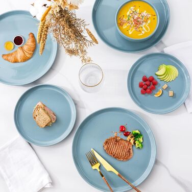 Набір посуду GBhome Teller- und Schüssel-Set (12 предметів) – керамічний посуд для 4 осіб. Стійкий до подряпин та миття в посудомийній машині. Сучасний посуд для мікрохвильової печі та посудомийної машини. Колір: блакитний.