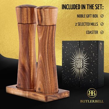 Salt and pepper mill made of wood, including coaster, in a luxurious gift box – ideal as a wedding gift | Wedding gifts | Wedding gifts for the bridal couple