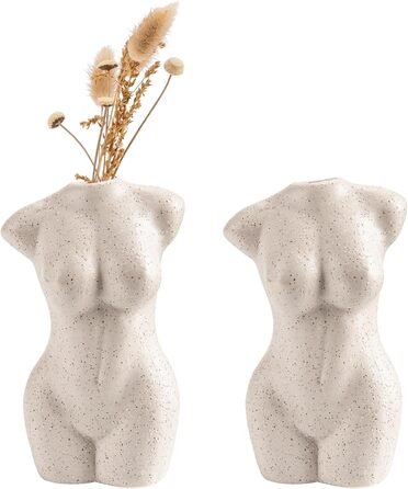 Ceramic Pampas Grass Vase Set of 3 - Decorative Flower Vase for Home, Table Arrangement, Living Room, Office, Wedding & Holiday Decor (Sand, 12cm)