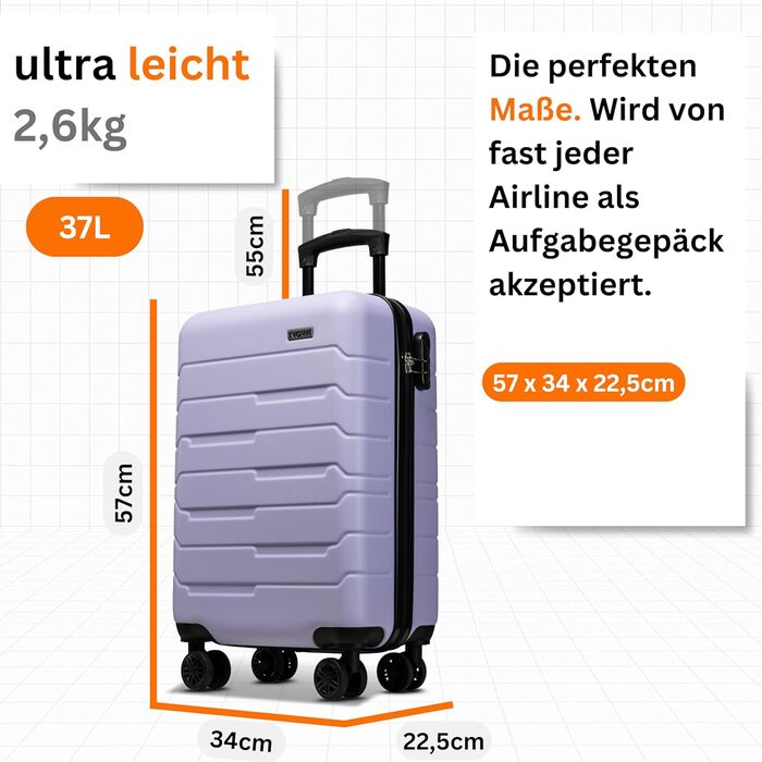 Чемодан NOWI Bergamo: водостійкий, 8 коліс, 360°, телескопічна ручка, повне внутрішнє оздоблення (M, фіолетовий)