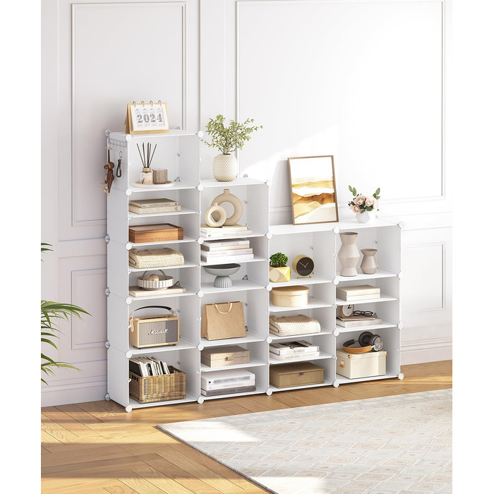 HOOBRO 8-Tier Shoe Rack, Shoe Cabinet, for 32 pairs of shoes, 40 x 30 x 30 cm per compartment, narrow, with doors, plastic, for living room, bedroom, hallway, entrance, White EWT28SC01G1 (16 compartments, 160 x 30 x 120 cm), White)