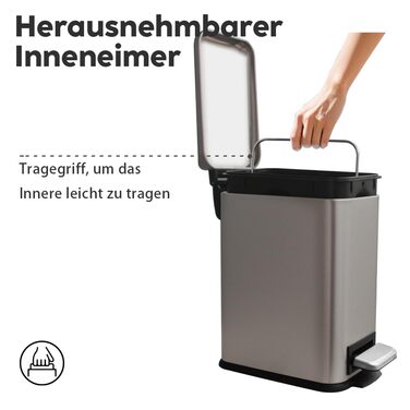 Трюмний смітник для кухні: вузький, з педаллю, з відром, нержавіюча сталь, 5л, зелений